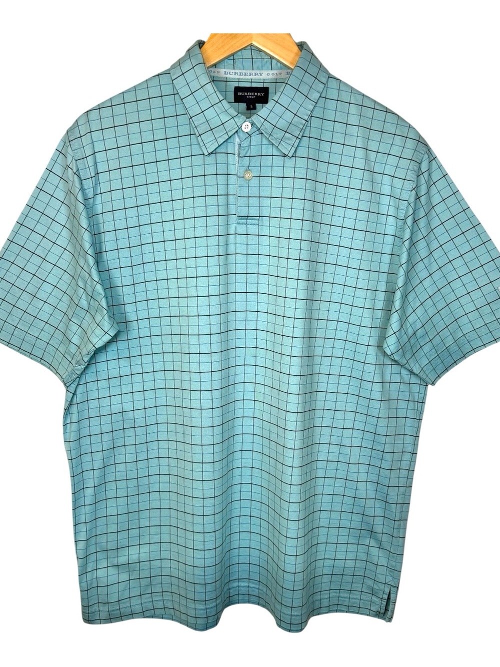 Burberry Golf Blue Windowpane Check Polo Shirt Men’s Large Luxury Designer
